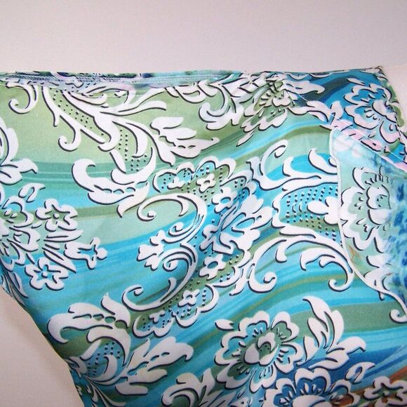 Milano Top Shirt S Ruffle Flutter Cold Shoulder Blue White Green Floral Blouse - Picture 4 of 12